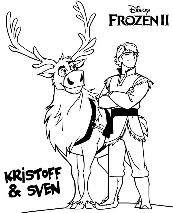 Kristoff com Sven para colorir