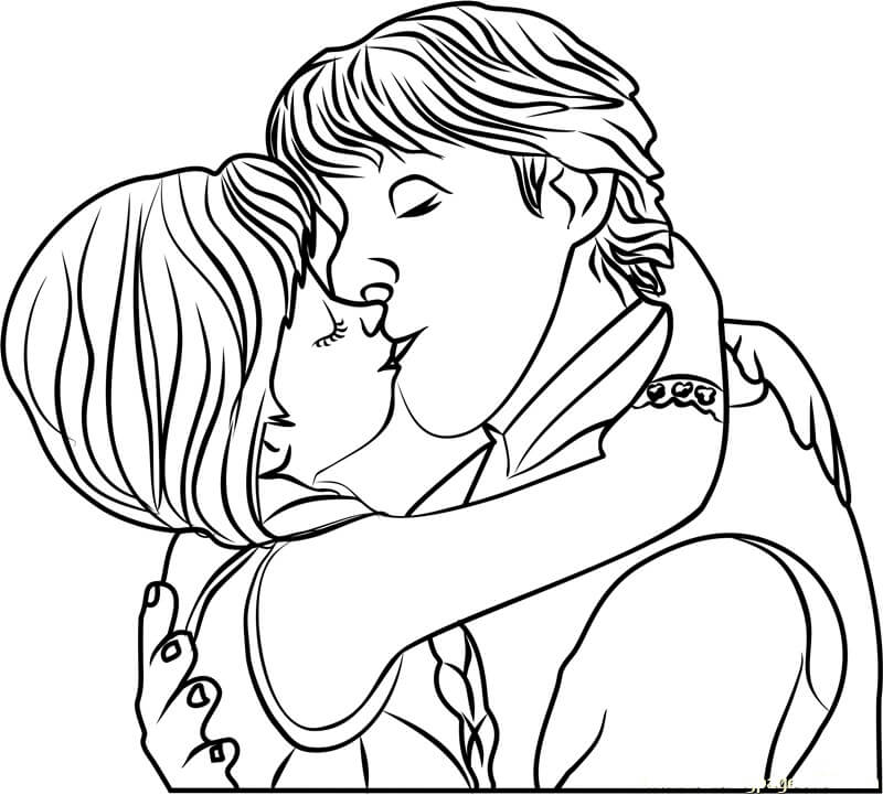 Desenhos de Kristoff e Anna Kiss para colorir