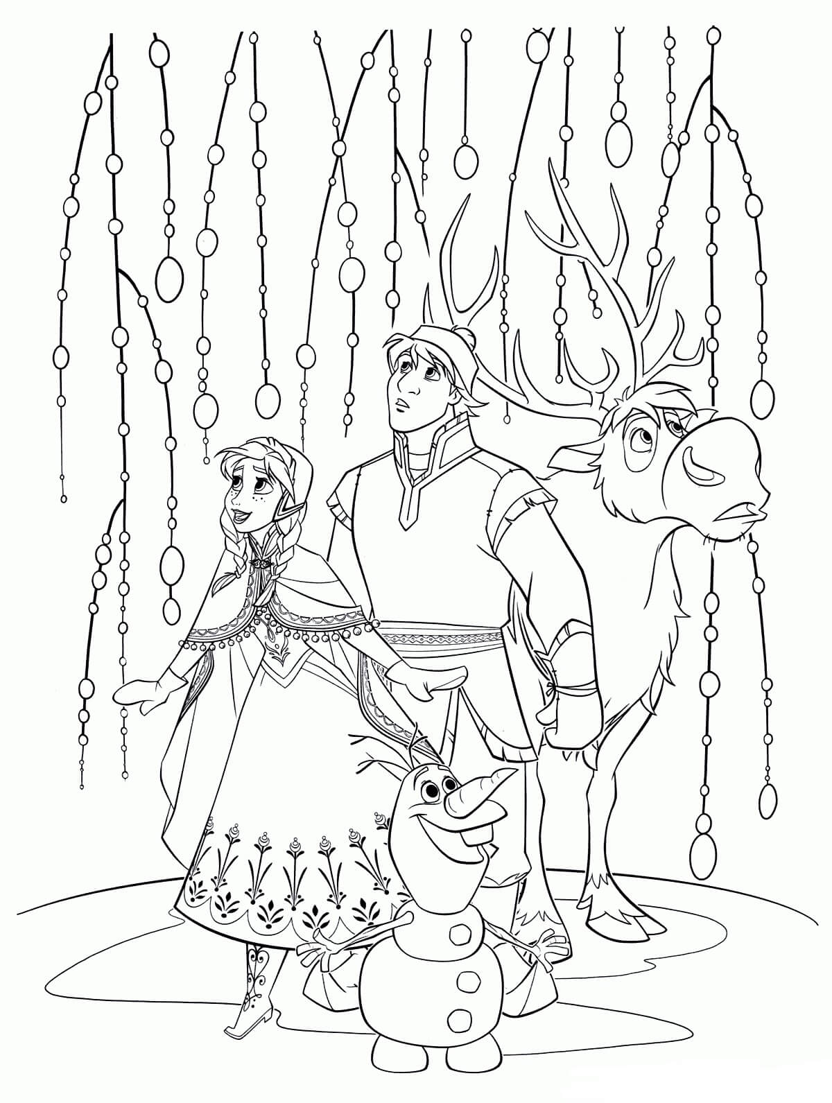 Kristoff e Svan, Olaf, Anna para colorir