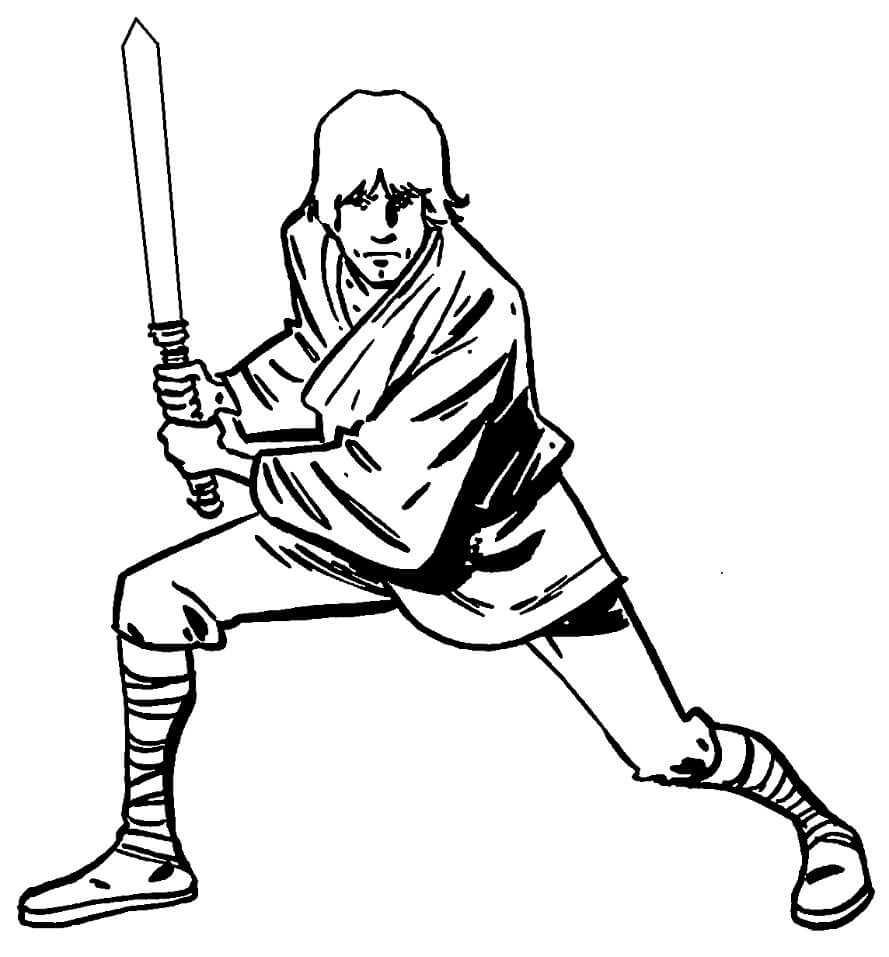 Desenhos de Luke Skywalker com sabre de luz para colorir