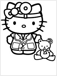 Desenhos de Médica Hello Kitty e Ursinho de Pelúcia para colorir