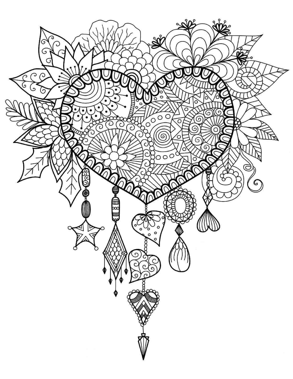 Desenhos de Mandala de Coração para colorir