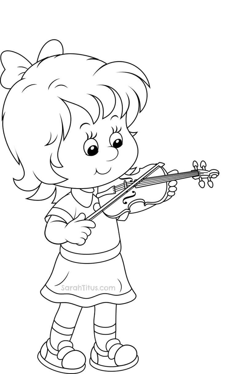 Menina Tocando Violino para colorir