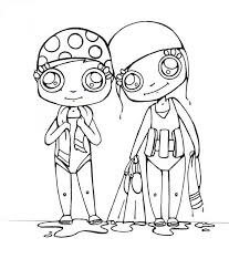 Desenhos de Menino e Menina Nadador para colorir