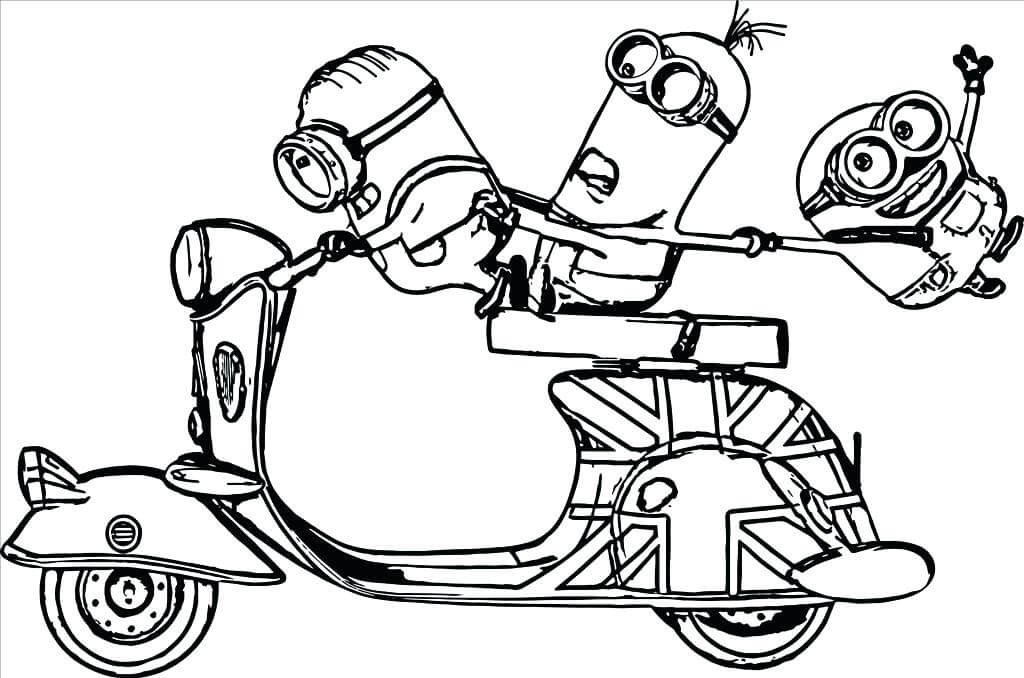 Desenhos de Minions Pilotam Motocicletas para colorir