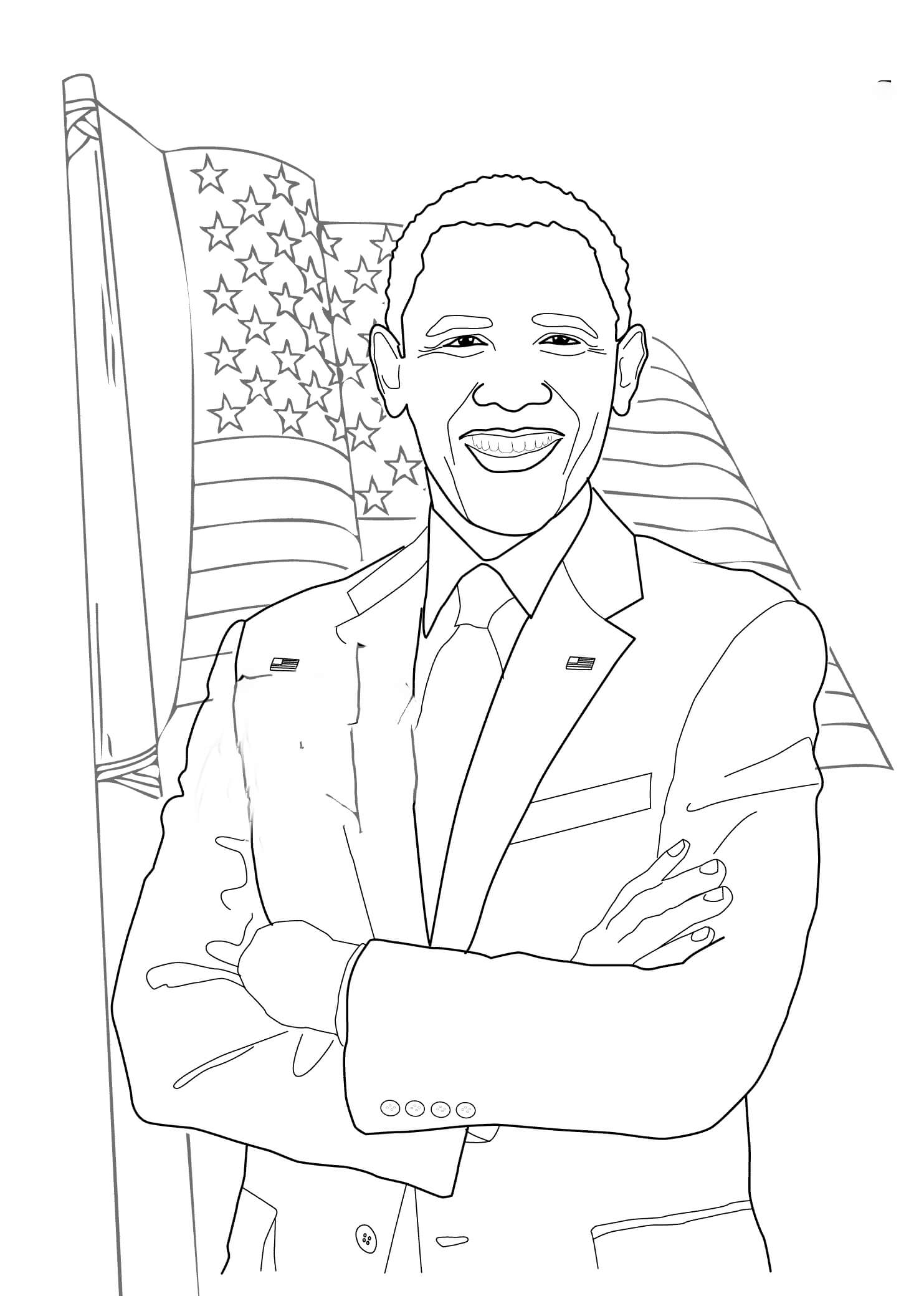 Obama com a Bandeira Americana para colorir