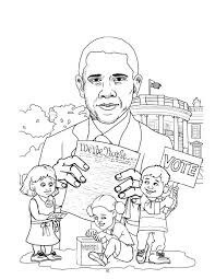 Obama e Três Filhos para colorir