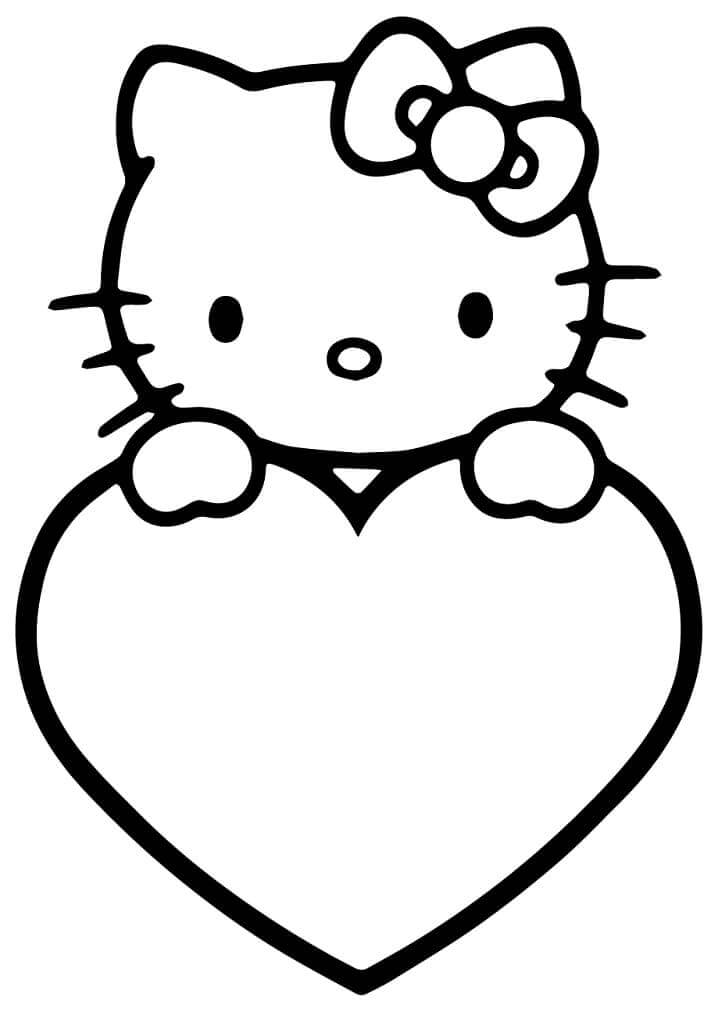 Desenhos de Olá Kitty e Coração para colorir