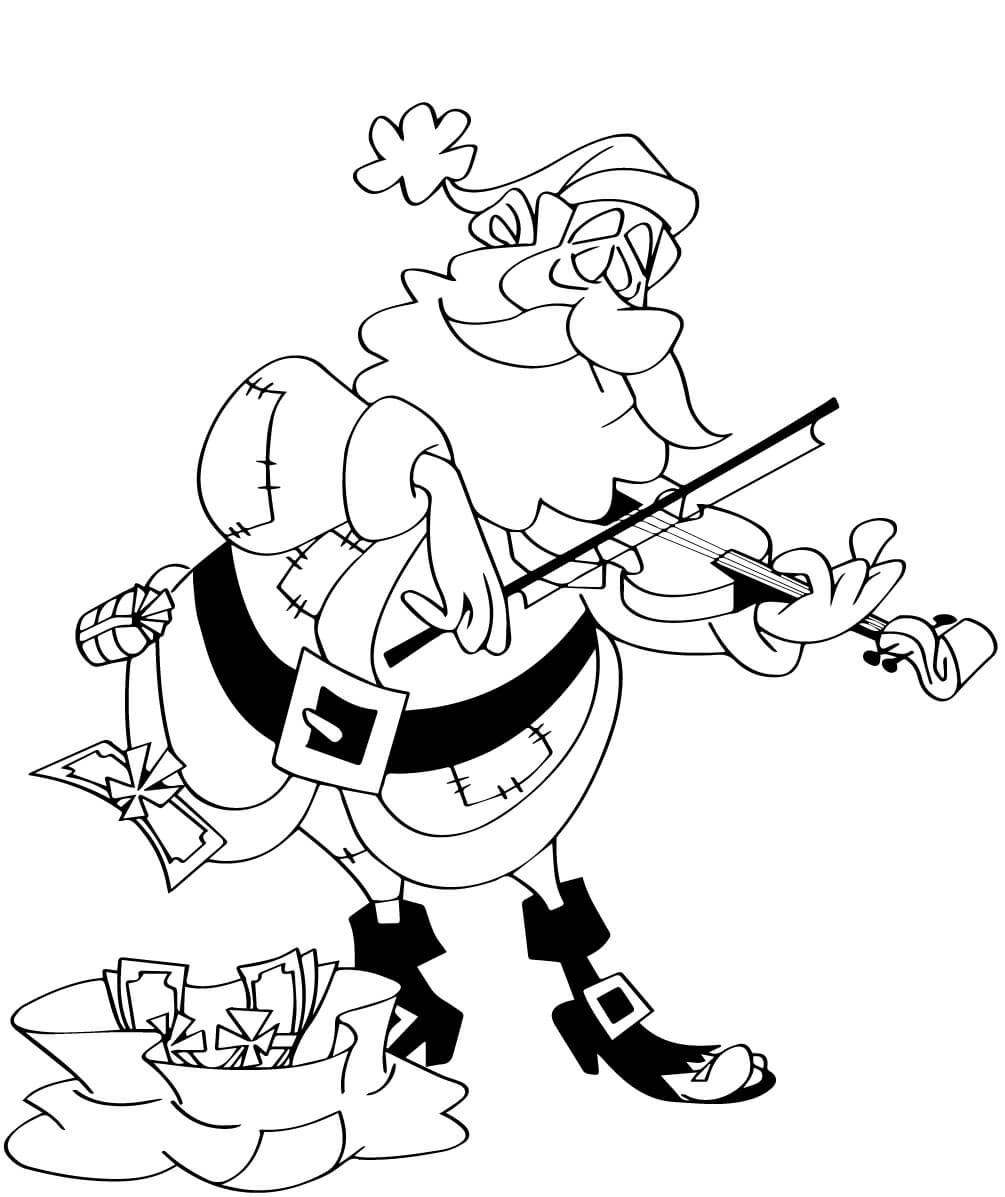Desenhos de Papai Noel Tocando Violino para colorir