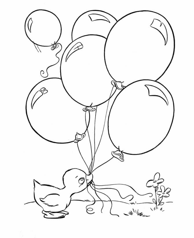Desenhos de Pato bebê com Balões para colorir