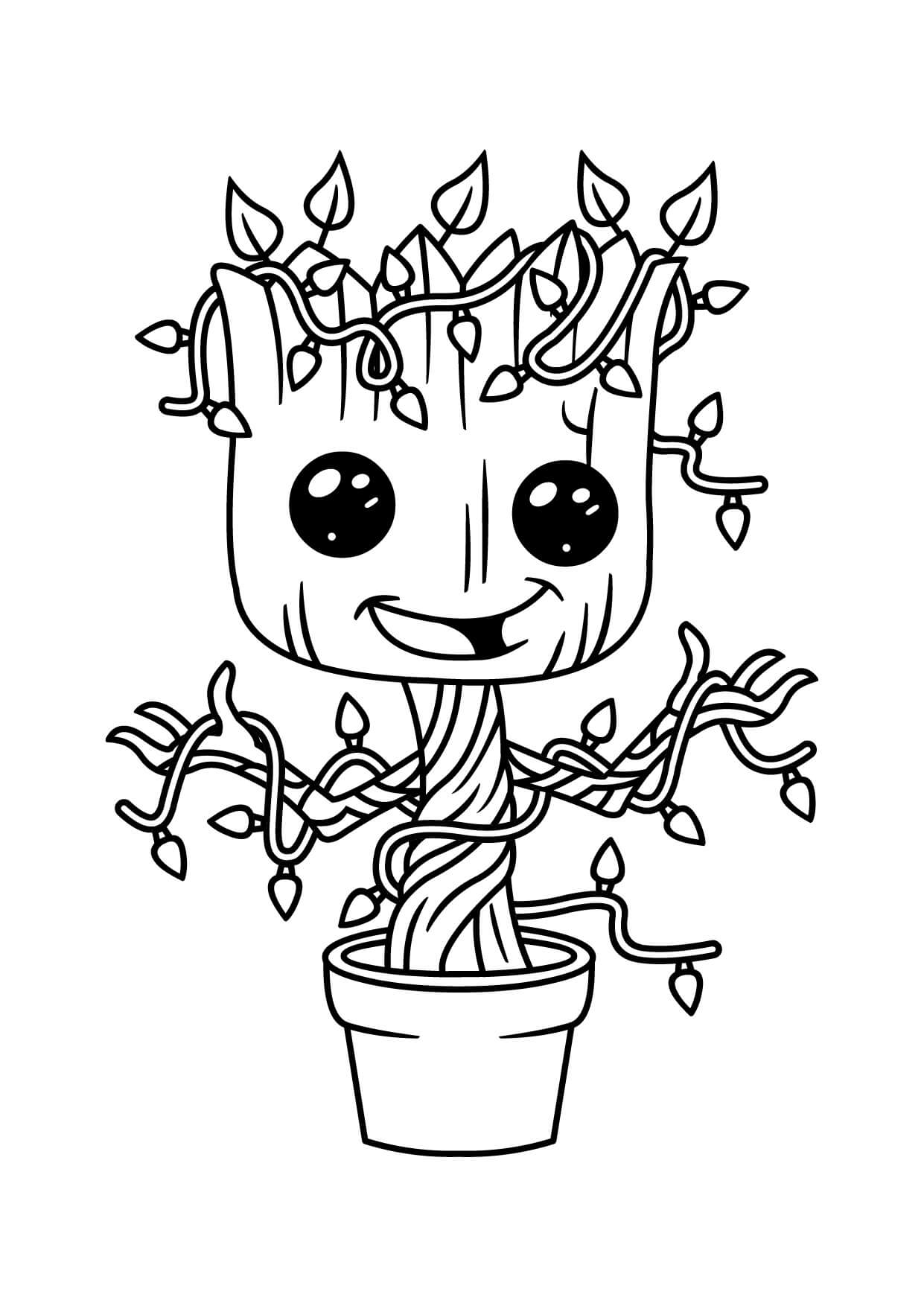 Pequeno Groot Engraçado no Vaso para colorir