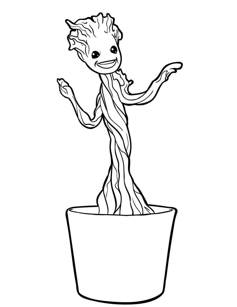 Pequeno Groot no Vaso para colorir