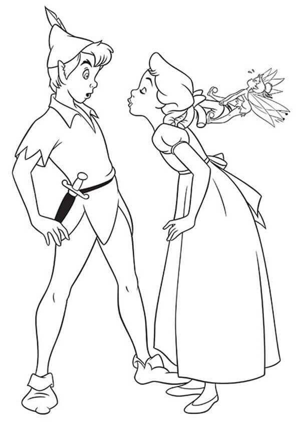 Desenhos de Peter Engraçado, Wendy e Tinkerbell para colorir