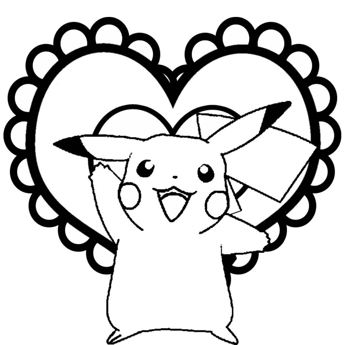 Desenhos de Pikachu com Coração para colorir