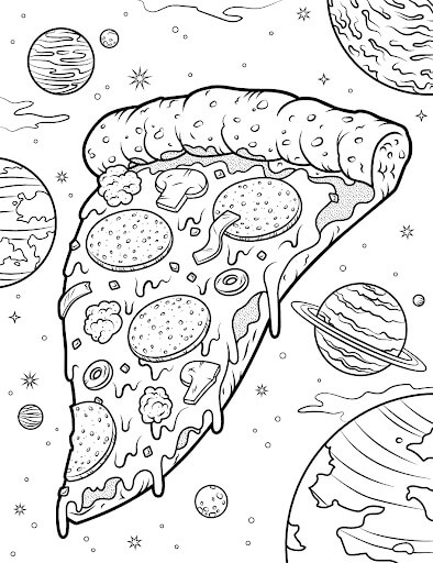 Desenhos de Pizza no Espaço para colorir