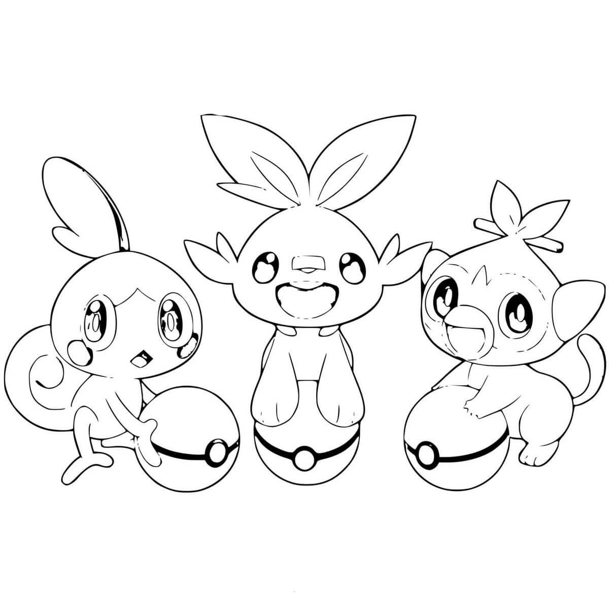 Desenhos de Pokébola com Pokémon Fofos para colorir
