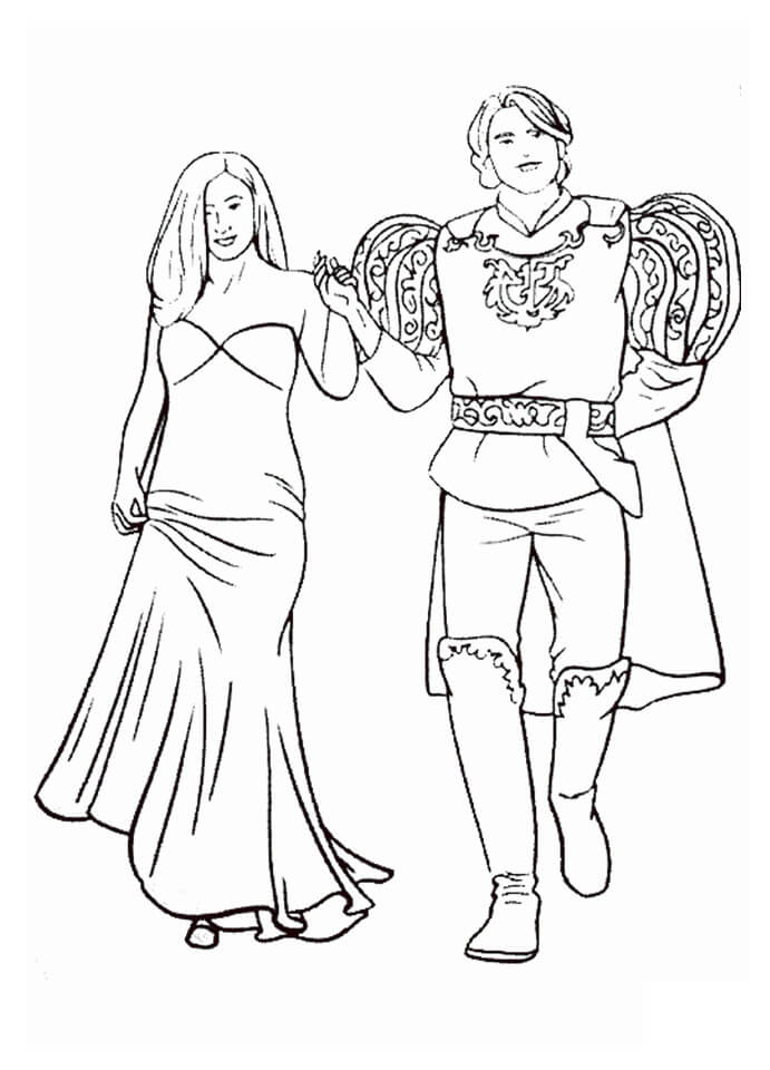 Princesa Giselle e o Príncipe para colorir