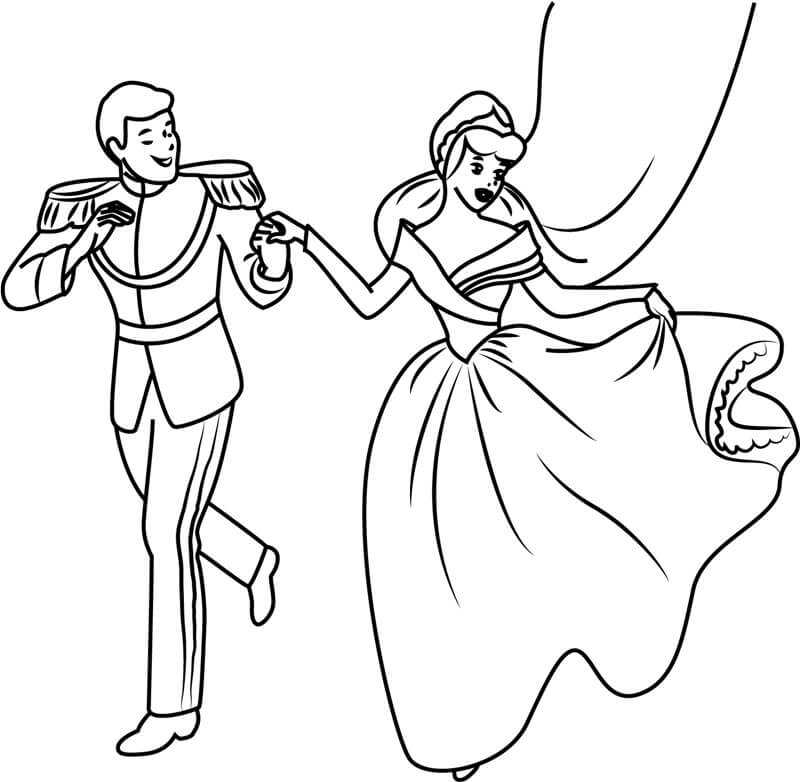 Desenhos de Príncipe Encantado e Cinderela para colorir