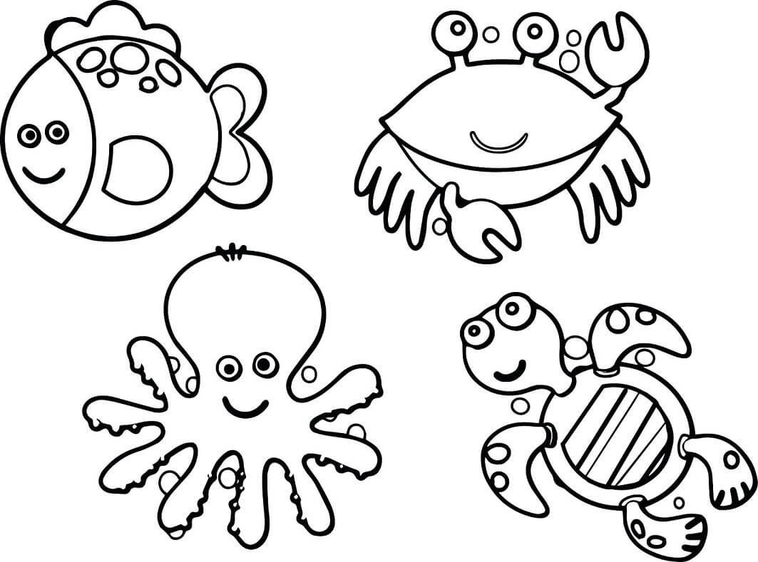 Desenhos de Quatro Animais Marinhos para colorir