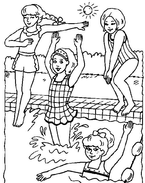 Quatro Meninas na Piscina para colorir