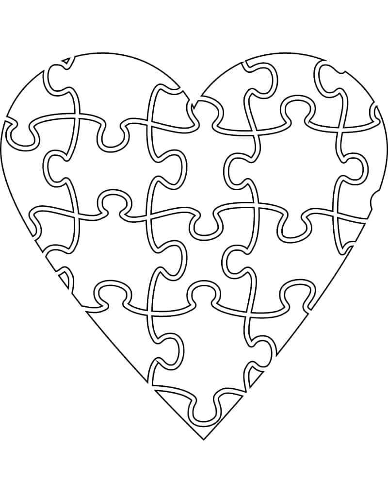 Desenhos de Quebra-cabeça Coração para colorir