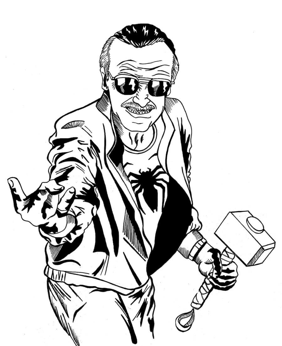 Desenhos de Stan Lee Segurando um Martelo para colorir