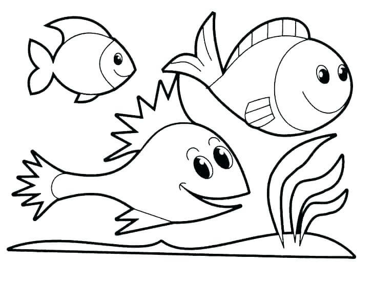 Três Peixes Fofos para colorir