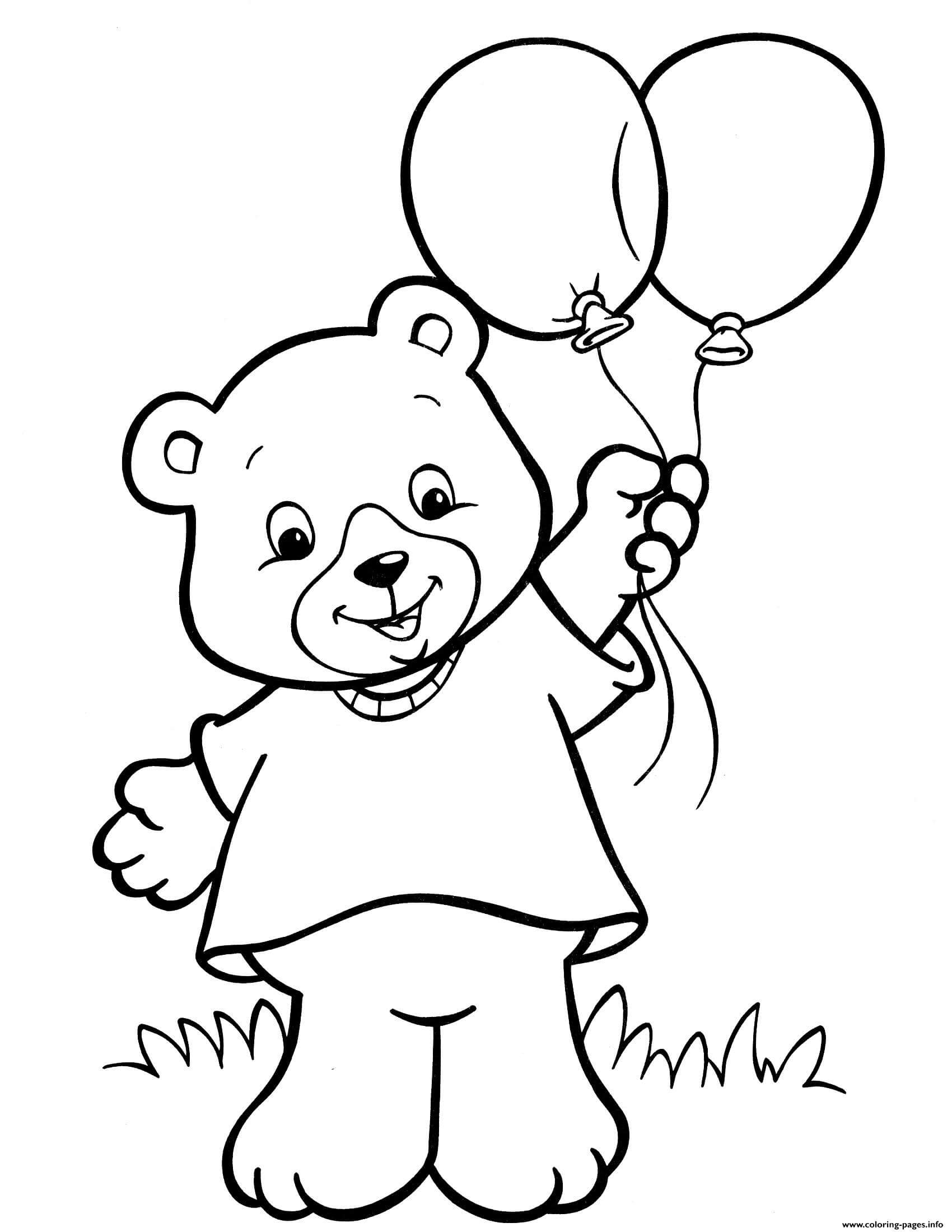 Desenhos de Urso de Pelúcia Segurando dois Balões para colorir