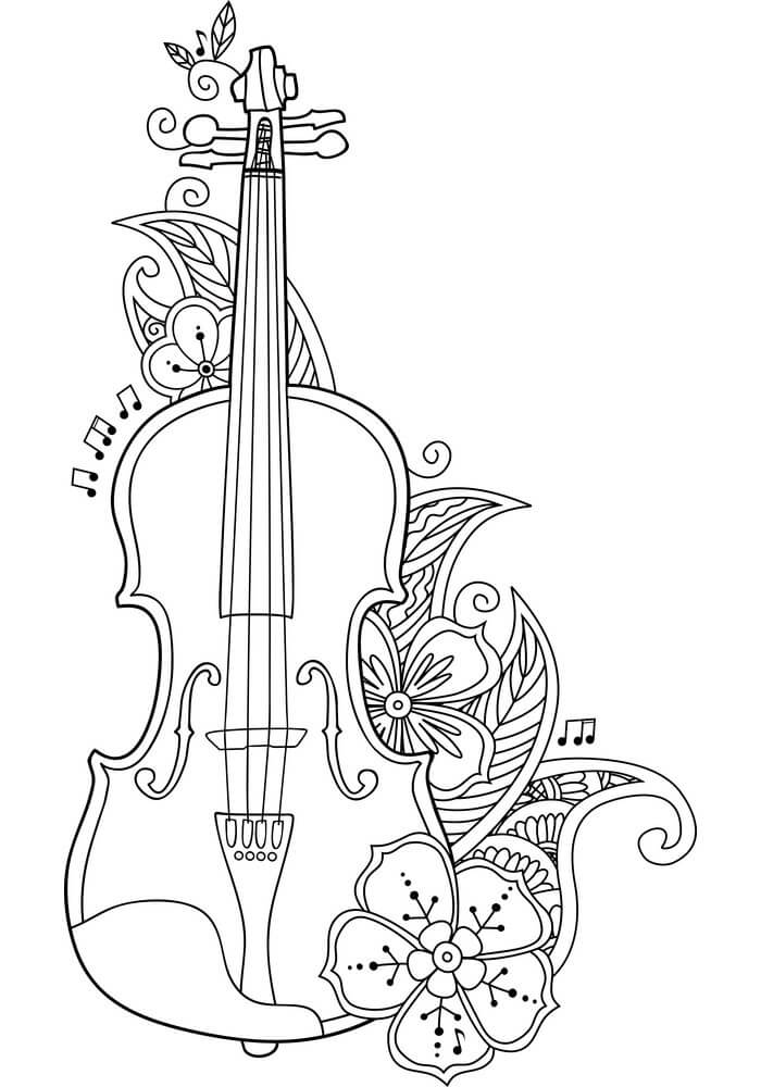 Desenhos de Violino com Flor para colorir