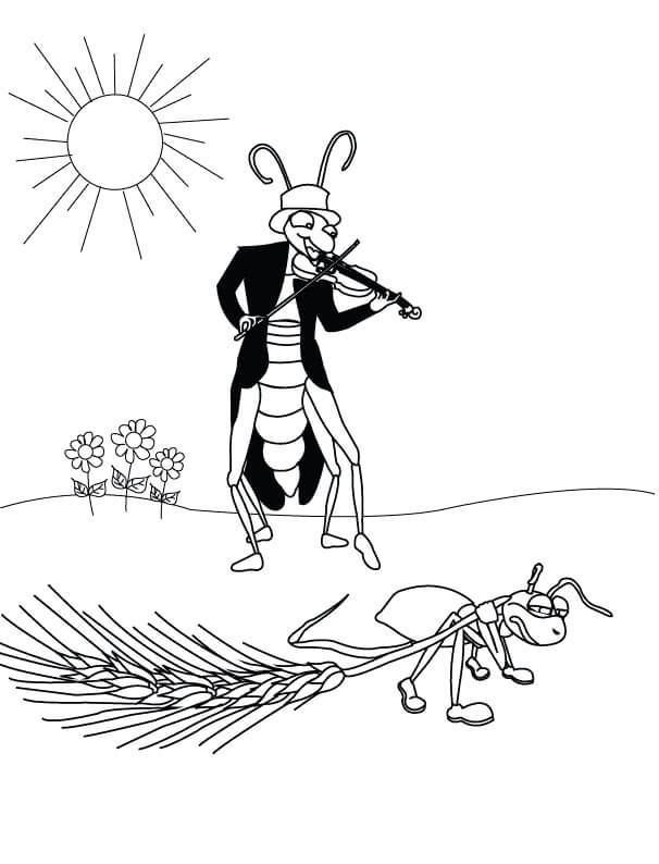 Desenhos de A Formiga e o Gafanhoto para colorir