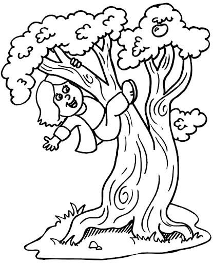 Desenhos de Árvore de Escalada de Menina para colorir