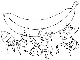 Banana Três Formigas Segurando para colorir