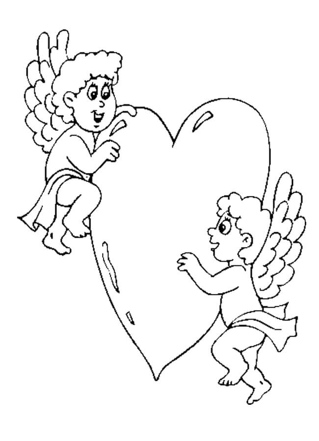 Desenhos de Cupido dois com Coração para colorir