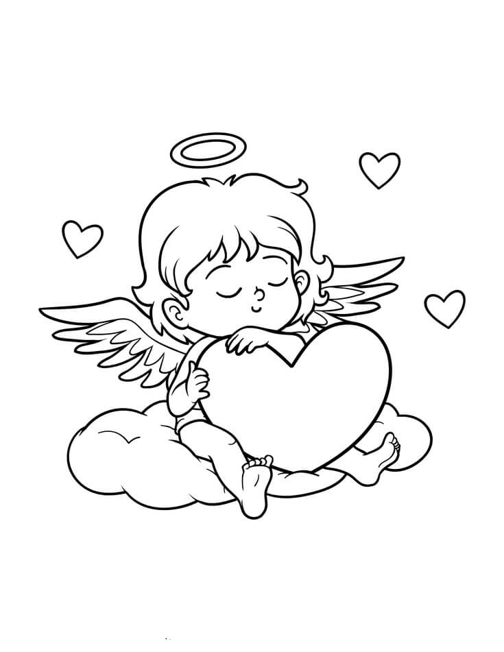 Cupido Sentado e Coração para colorir