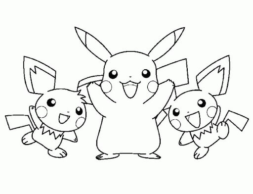 Desenhos de Dois Pichu e Pikachu para colorir