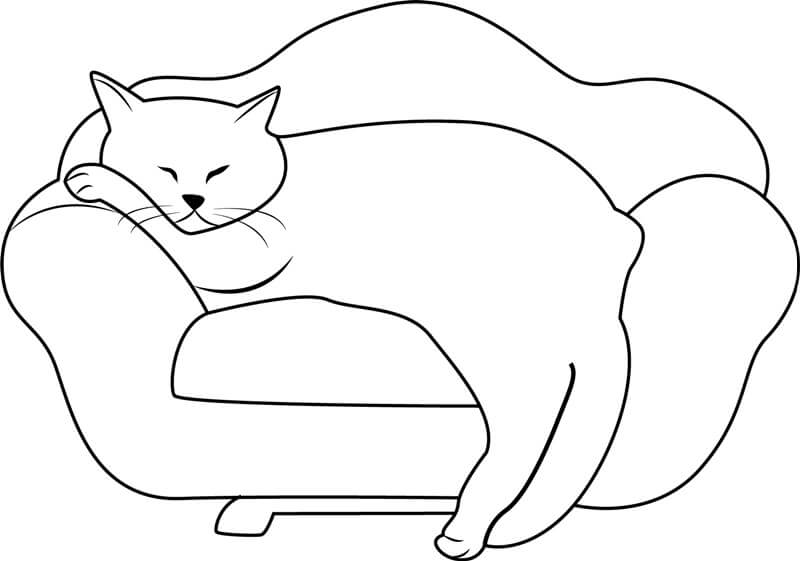 Desenhos de Gato Dormindo no Sofá para colorir