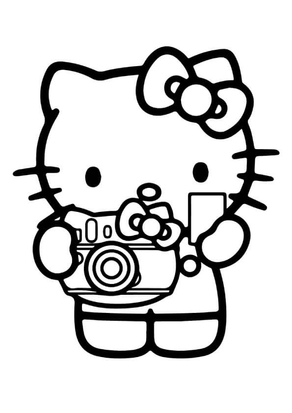 Hello Kitty Segurando a Câmera para colorir