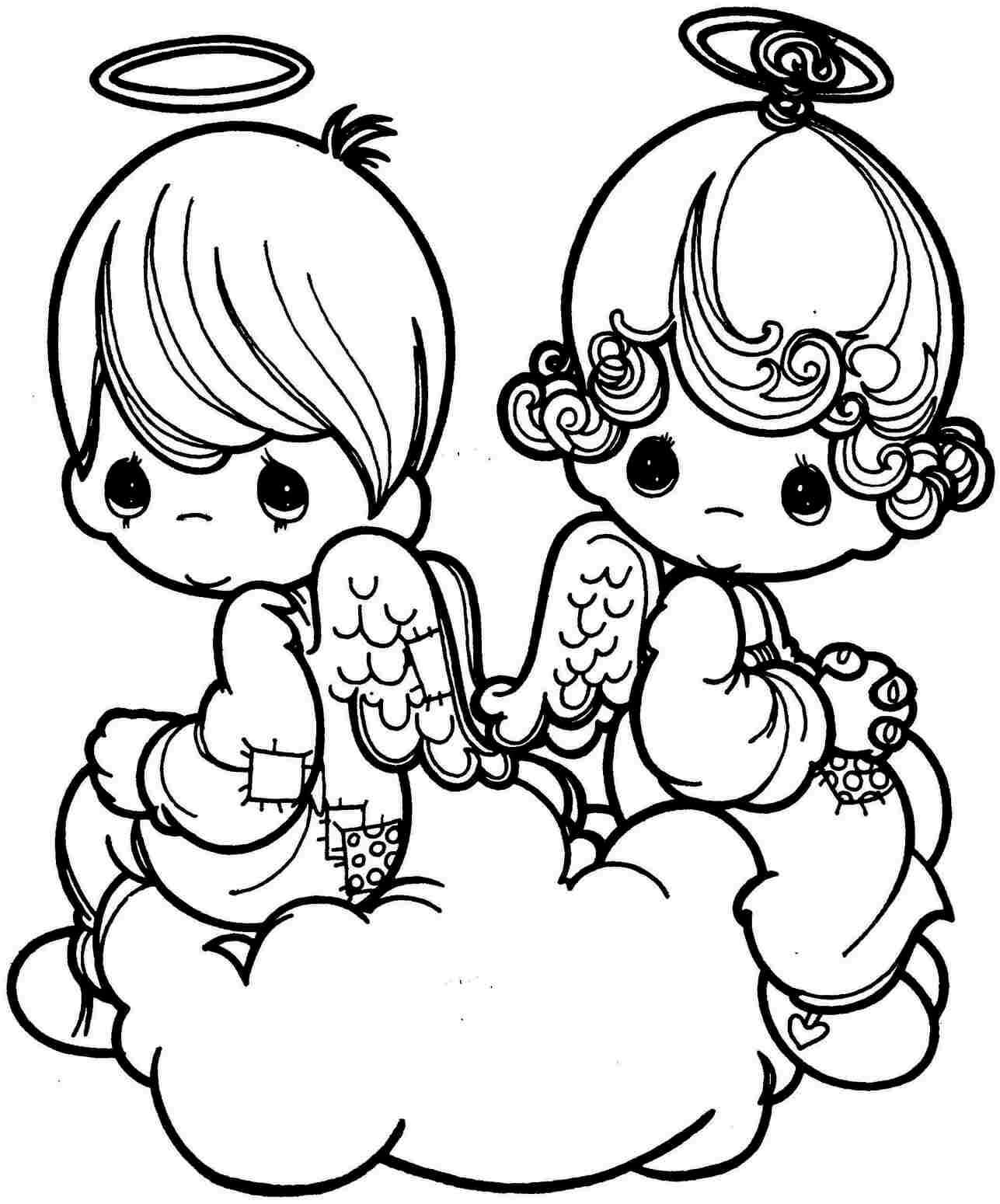 Desenhos de Menina e Menino Sentados de Cupido para colorir