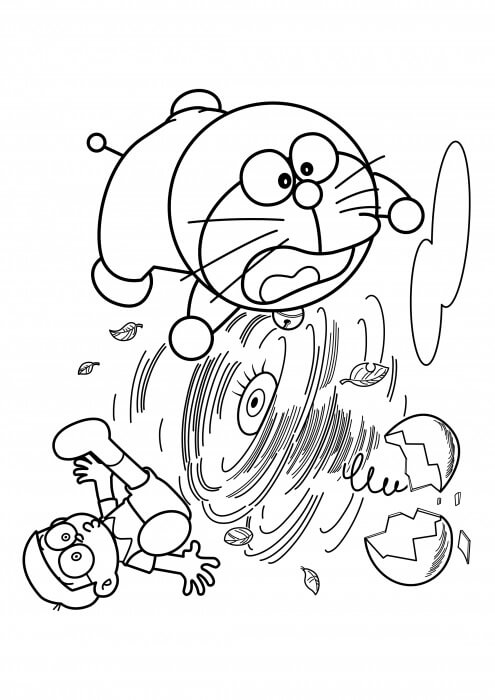 Desenhos de Nobita, Doraemon e o Tornado para colorir