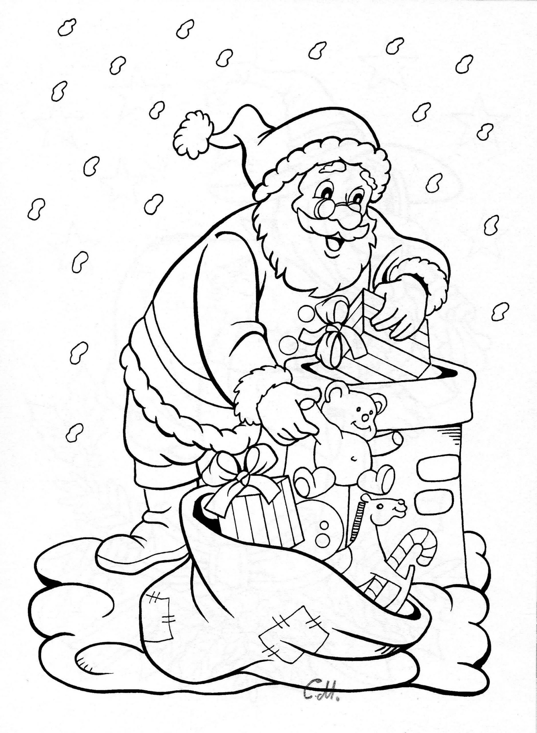 Papai Noel descendo a Chaminé para colorir