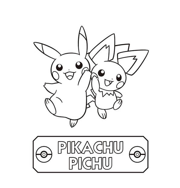 Desenhos de Pichu e Pikachu Pulando para colorir