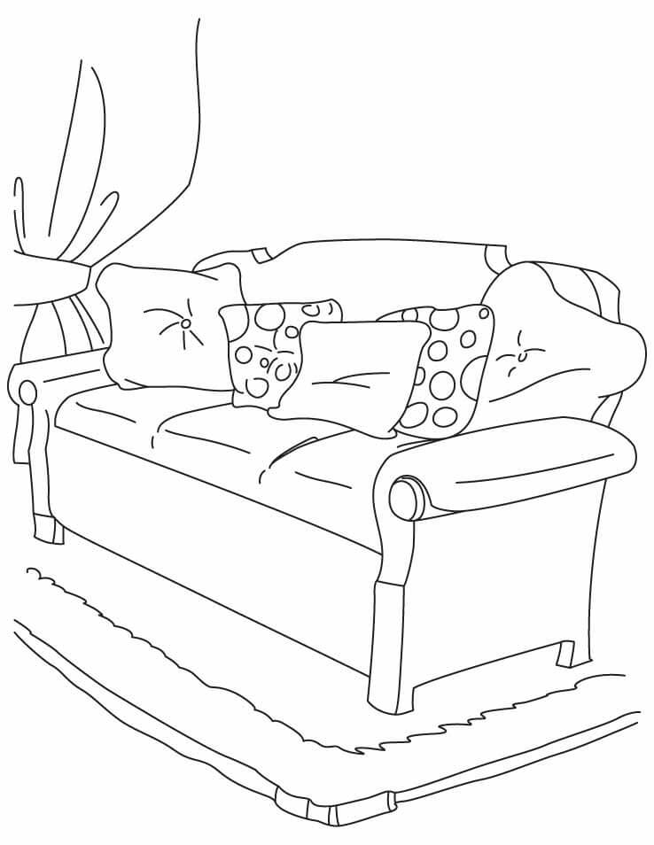 Desenhos de Sofá de Três Lugares com Almofadas para colorir