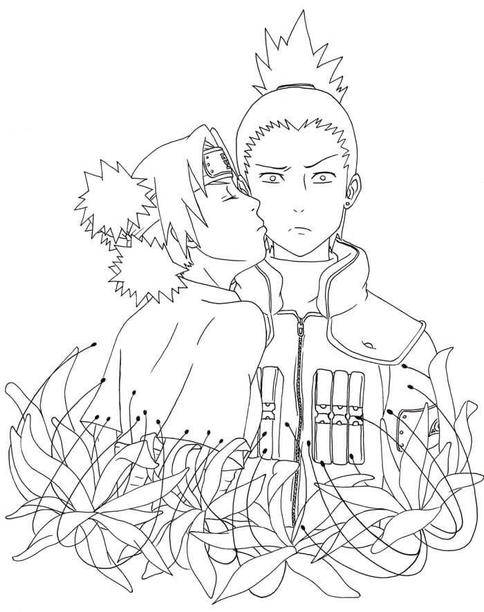 Desenhos de Temari abraçando Shikamaru para colorir