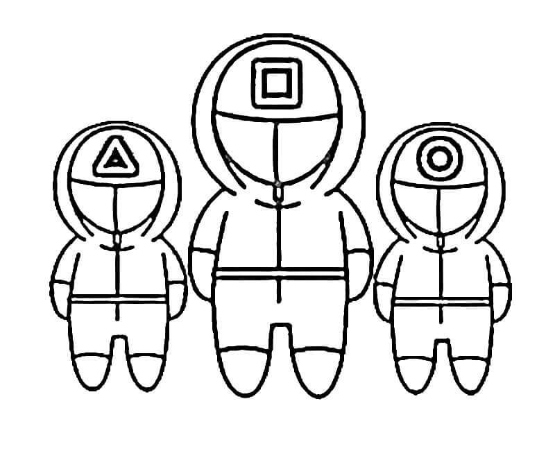 Desenhos de Três Pessoas com o Uniforme da Guarda Vermelha Chibi para colorir