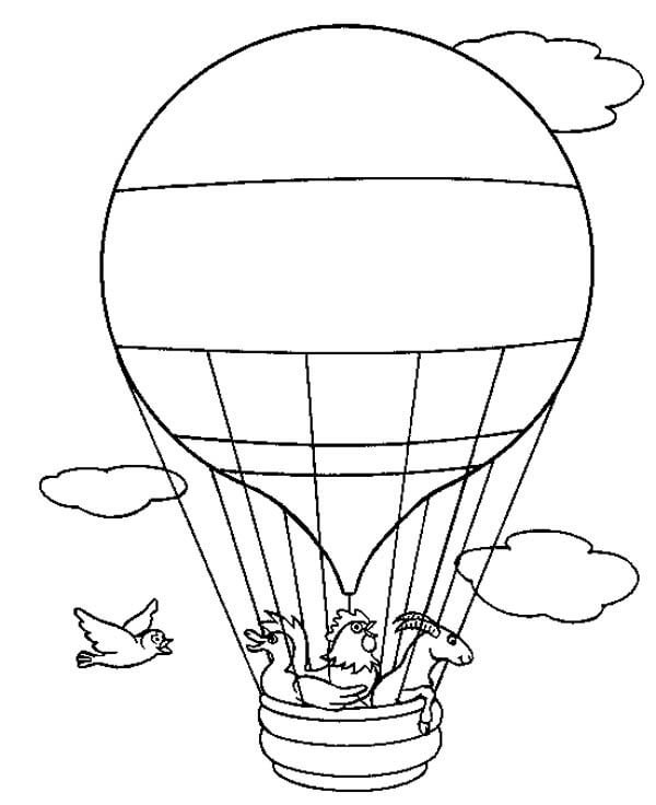 Aventura de Animais com Balão de ar Quente para colorir