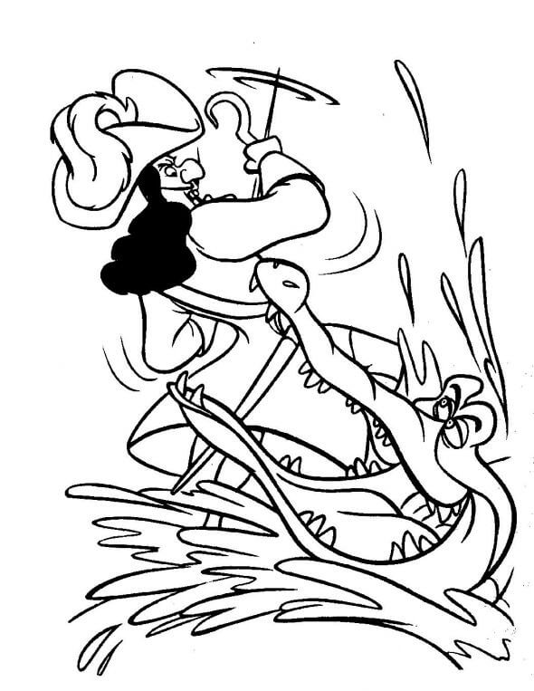 Desenhos de Capitão Gancho Lutando Contra o Crocodilo para colorir