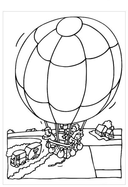Criança em Balão de ar Quente para colorir