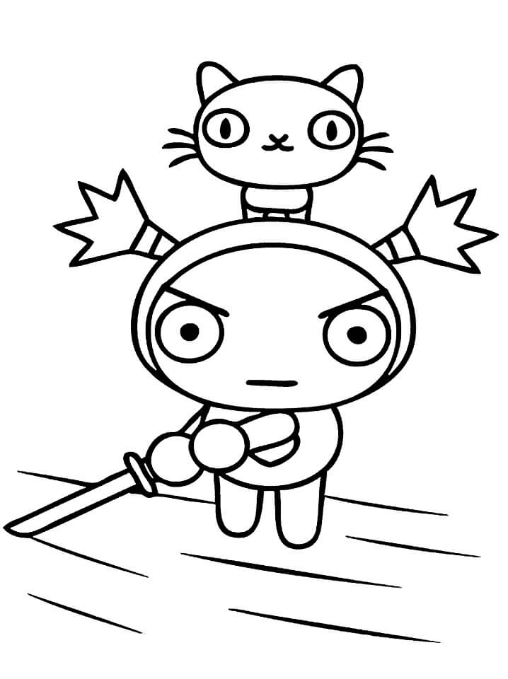 Desenhos de Garu Segurando Espada com Gato para colorir