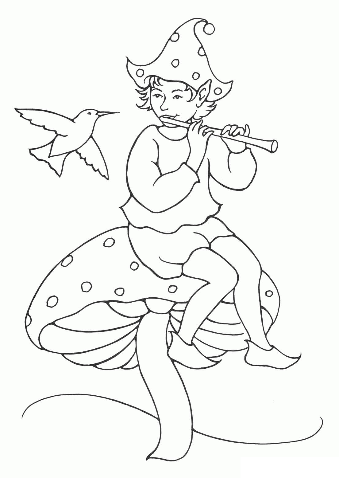 Desenhos de Elfo Tocando Flauta para colorir