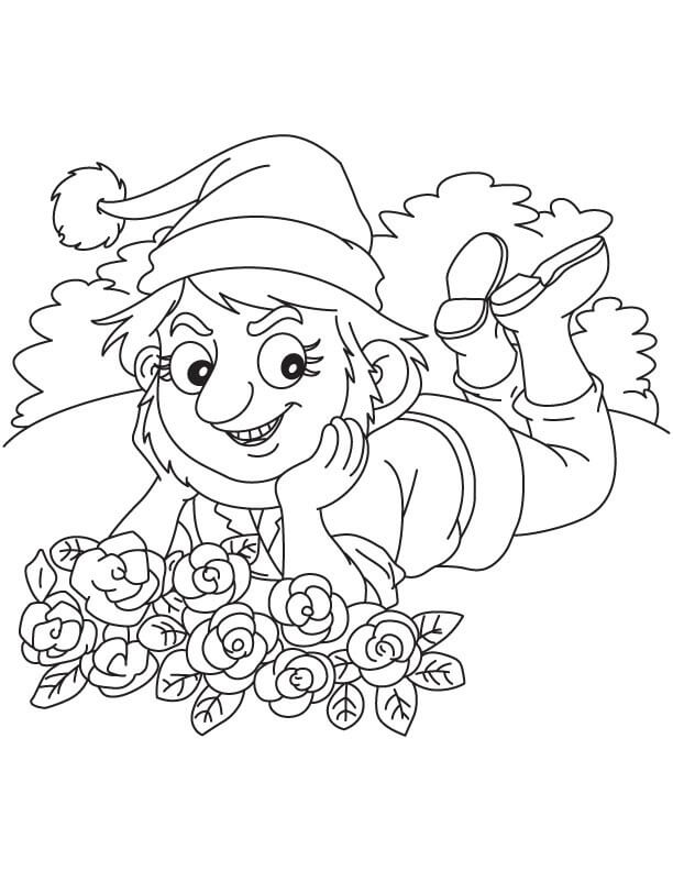 Desenhos de Gnome Colhido Flores de Gardênia para colorir